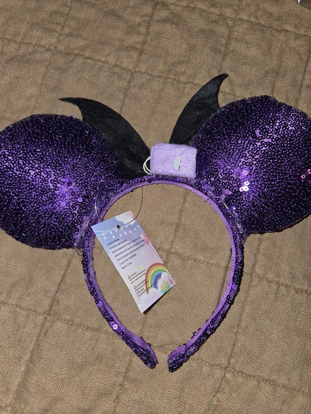 Liggt Uo Purple Sequin Bat Ears Kids Costume Headband